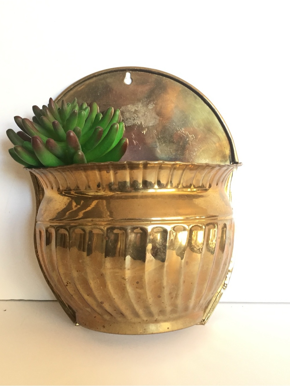 VINTAGE Brass Wall Pocket Planter Vase Accent Piece